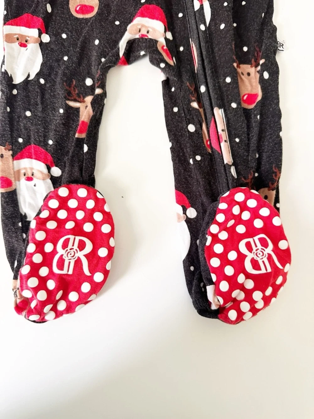 Bums & Roses Santa Reindeer Footie Bamboo Pajamas Red Black 9-12M